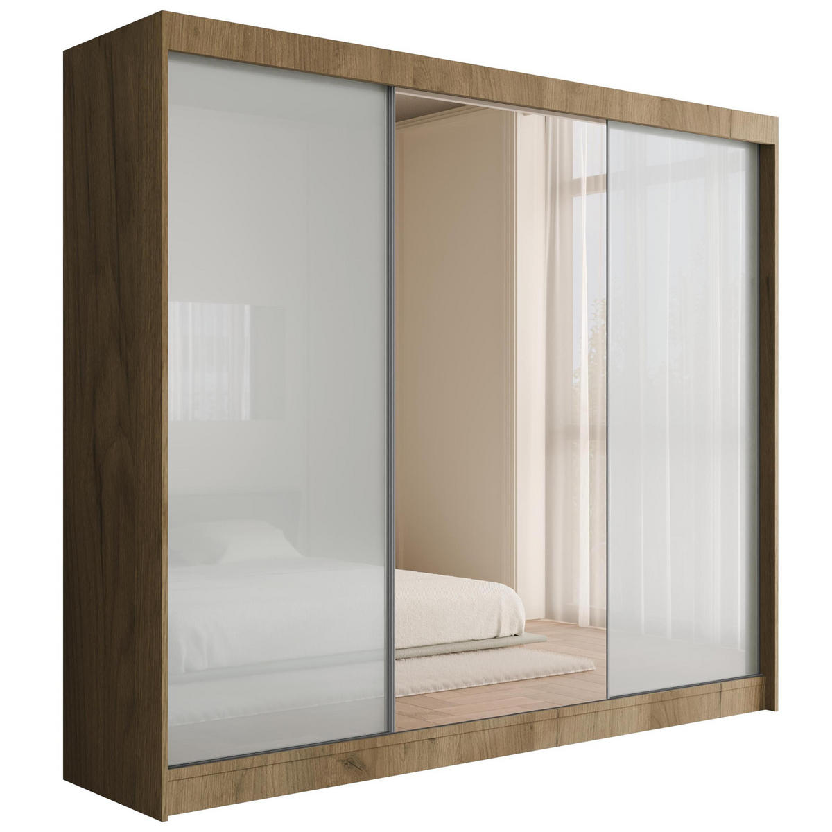 KLEIDERSCHRANK VESLI - 250 cm - Braun|Weiß - Braun/Weiß, Holzwerkstoff (250/215/61cm) - ALTDECOR