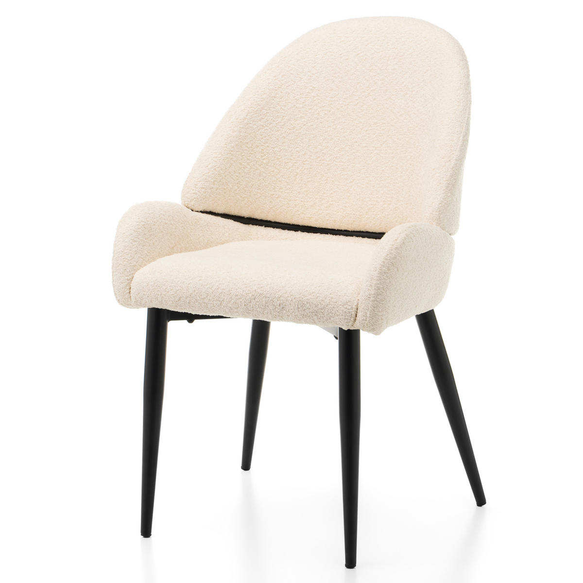 STUHL BERGAMO gepolsterter mit Steppung - hellbeige - Boucle - Ecru/Schwarz, Textil/Metall (56/91/61cm) - NEW HOME