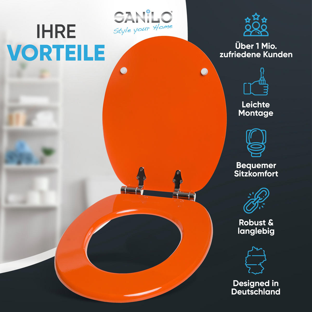 WC-SITZ mit Absenkautomatik Orange - Orange, Holzwerkstoff (38/6/47cm) - Sanilo