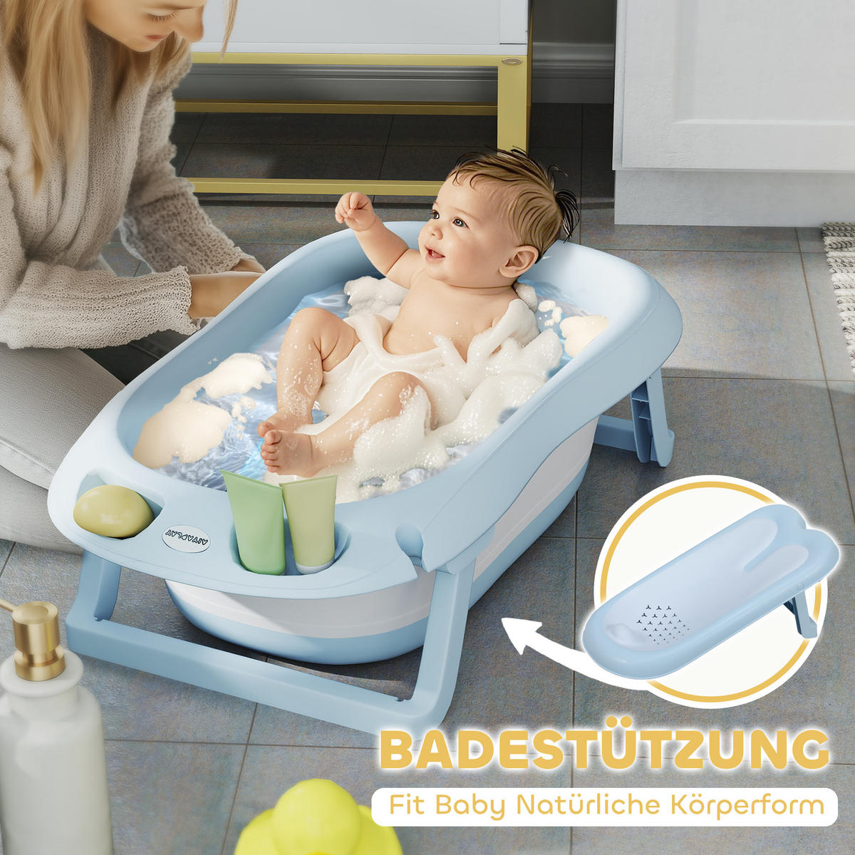 BABYWANNE, Kunststoff, TPE, Hellblau - Hellblau, Kunststoff (48/83cm) - AIYAPLAY