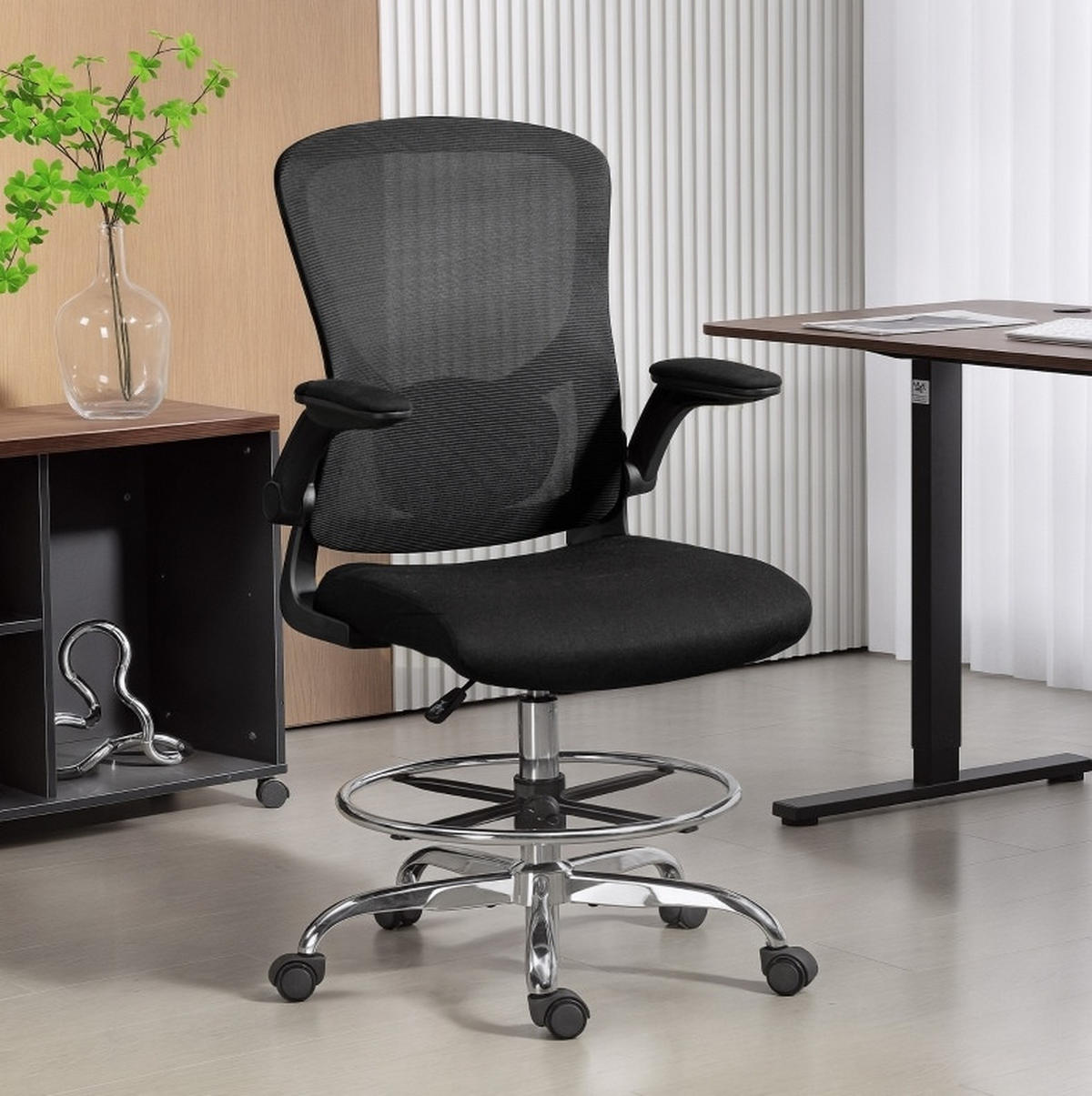 SCHREIBTISCHSTUHL höhenverstellbar mit Lendenstütze Schwarz - Schwarz, Kunststoff (60/132/60cm) - Meubliv