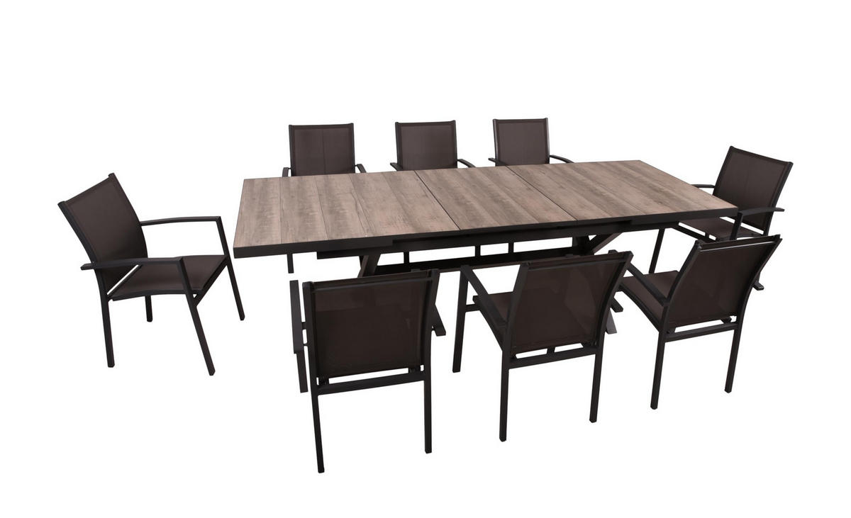 GARTEN-SITZGRUPPE Joana 9-teilig Gartenmöbel-Set - Dunkelgrau, Kunststoff - DELUKE