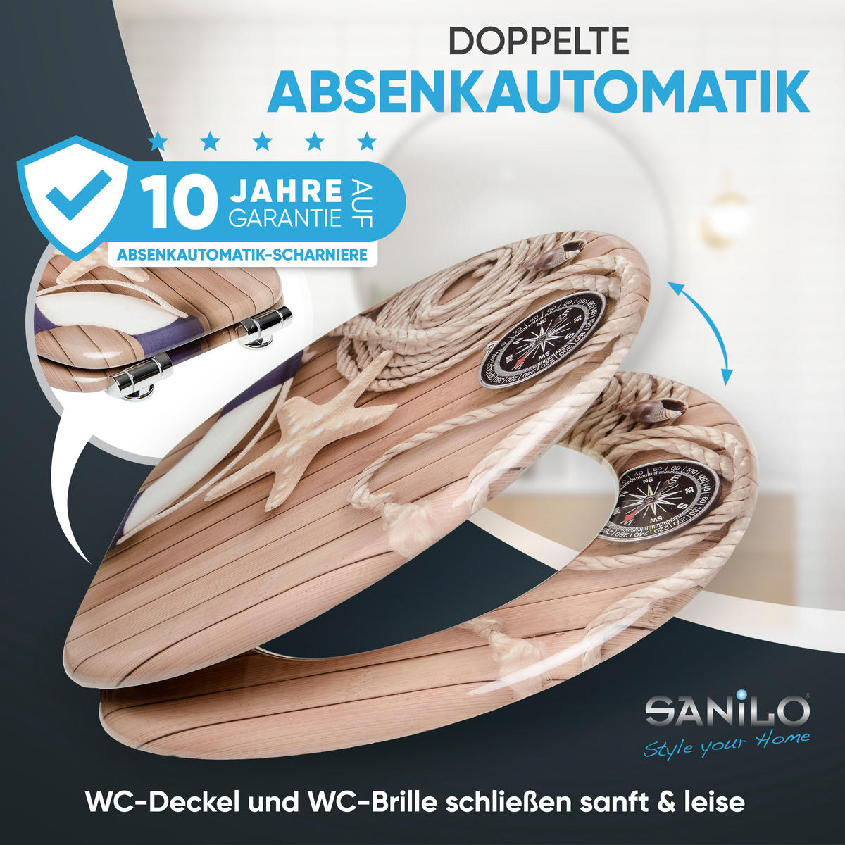 WC-SITZ mit Absenkautomatik Maritime - Braun, Holzwerkstoff (38/6/47cm) - Sanilo