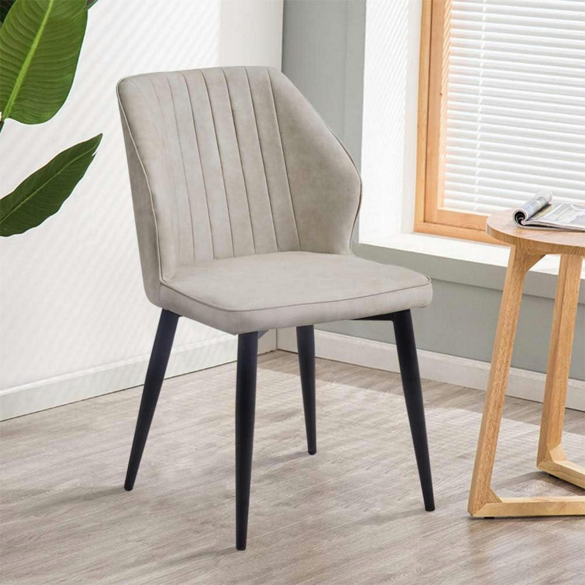 ESSZIMMERSTÜHLE 2er-Set Beige Kunstleder mit ergonomischer Rückenlehne und Metallbeinen - Creme, Kunststoff (48/85/44cm)
