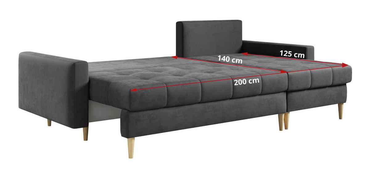 ECKSOFA Astra Grau Velvet - Braun/Grau, Holz/Textil (220/140cm) - MKS