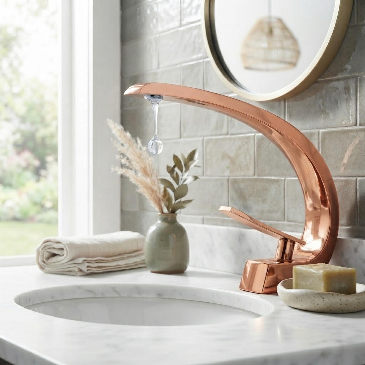 BADEZIMMERARMATUR，34 × 19 × 7 cm，Goldener, - Roségold, Metall (34/7/19cm) - Vallsero