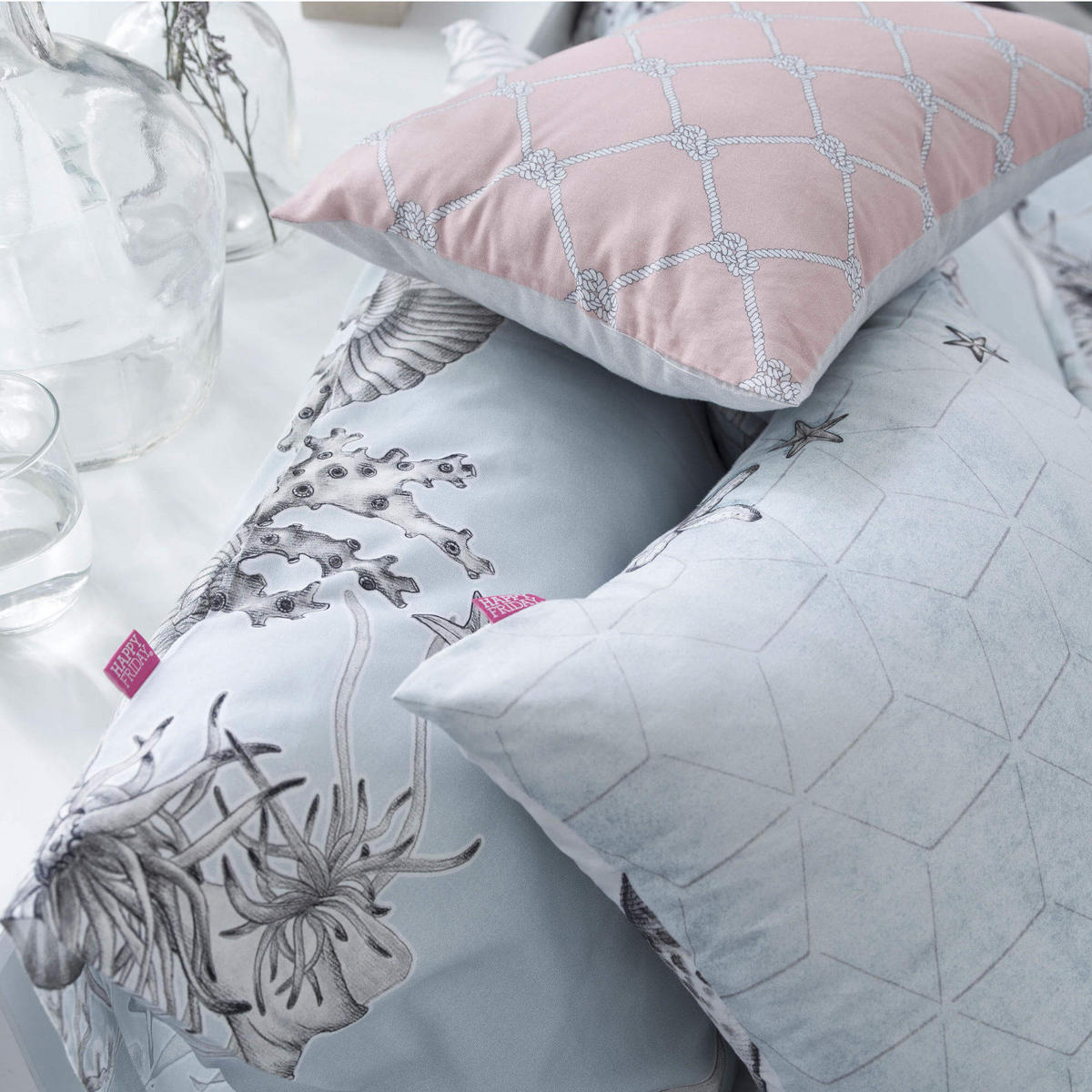 KISSENBEZUG coral reef 50x50 + 50x30 cm mehrfarbig - Multicolor, Textil (50/50cm) - Happy Friday