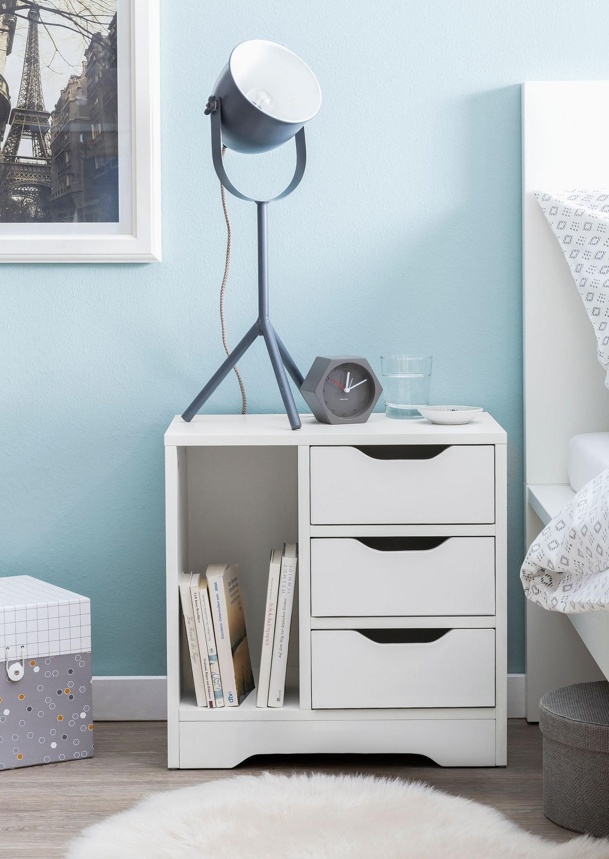 NACHTTISCH – Melaminharz, mit Ablage, modern, kompakt - Weiß, Holz (49/50/30cm) - KADIMA DESIGN