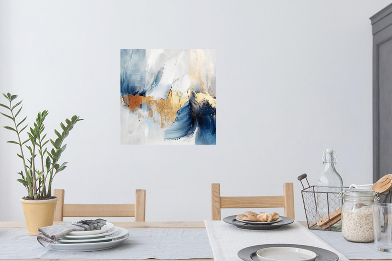 WANDTATTOO Gold - Blau - Aquarell - Kunst - Modern 50x50 cm - Hellblau, Kunststoff (50/50/0.1cm) - MuchoWow