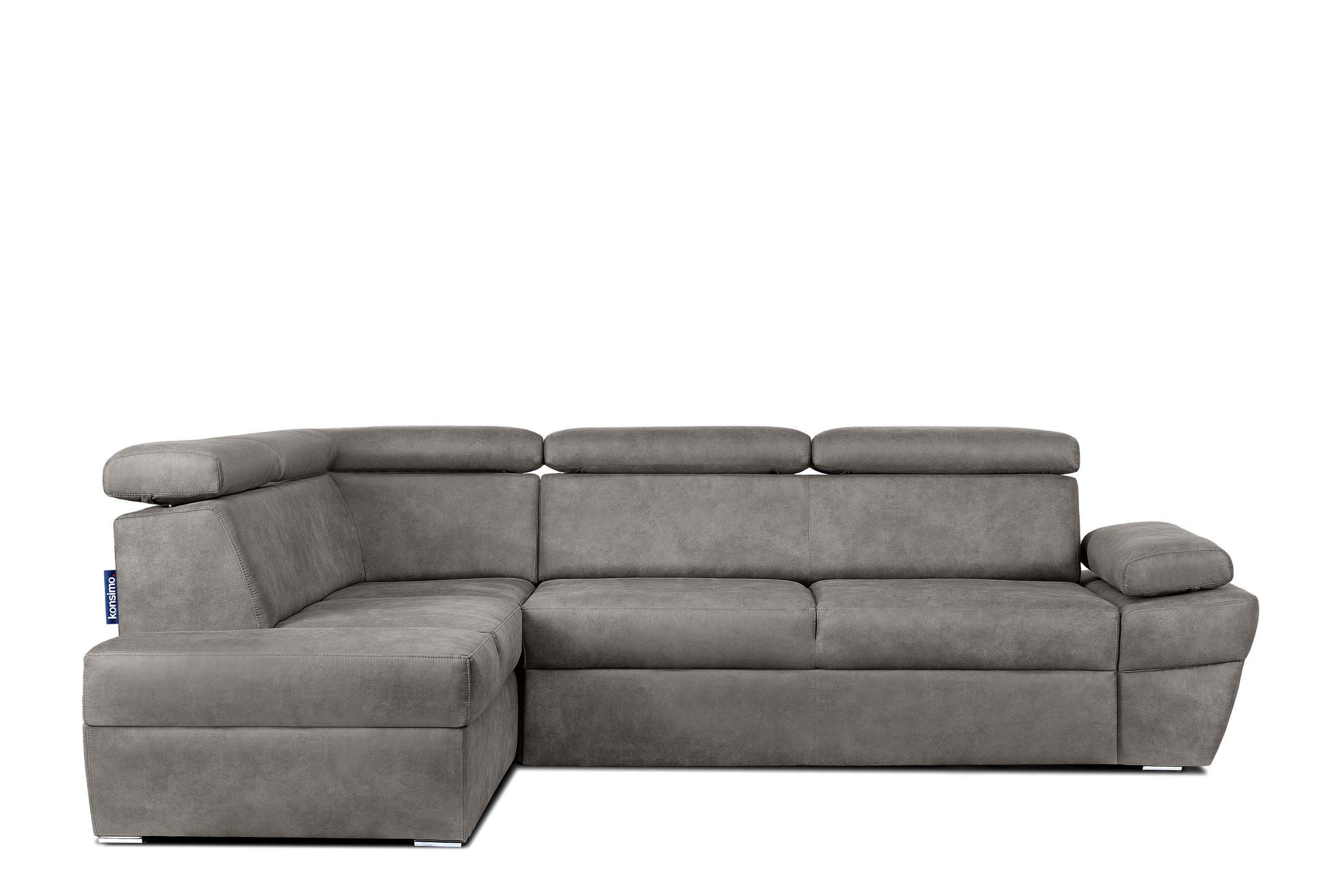 SCHLAFECKSOFA RATLO links 4/5-Sitzer mit Bettkasten in Lederoptik, silber - Silberfarben, Textil (270/190cm) - KONSIMO®