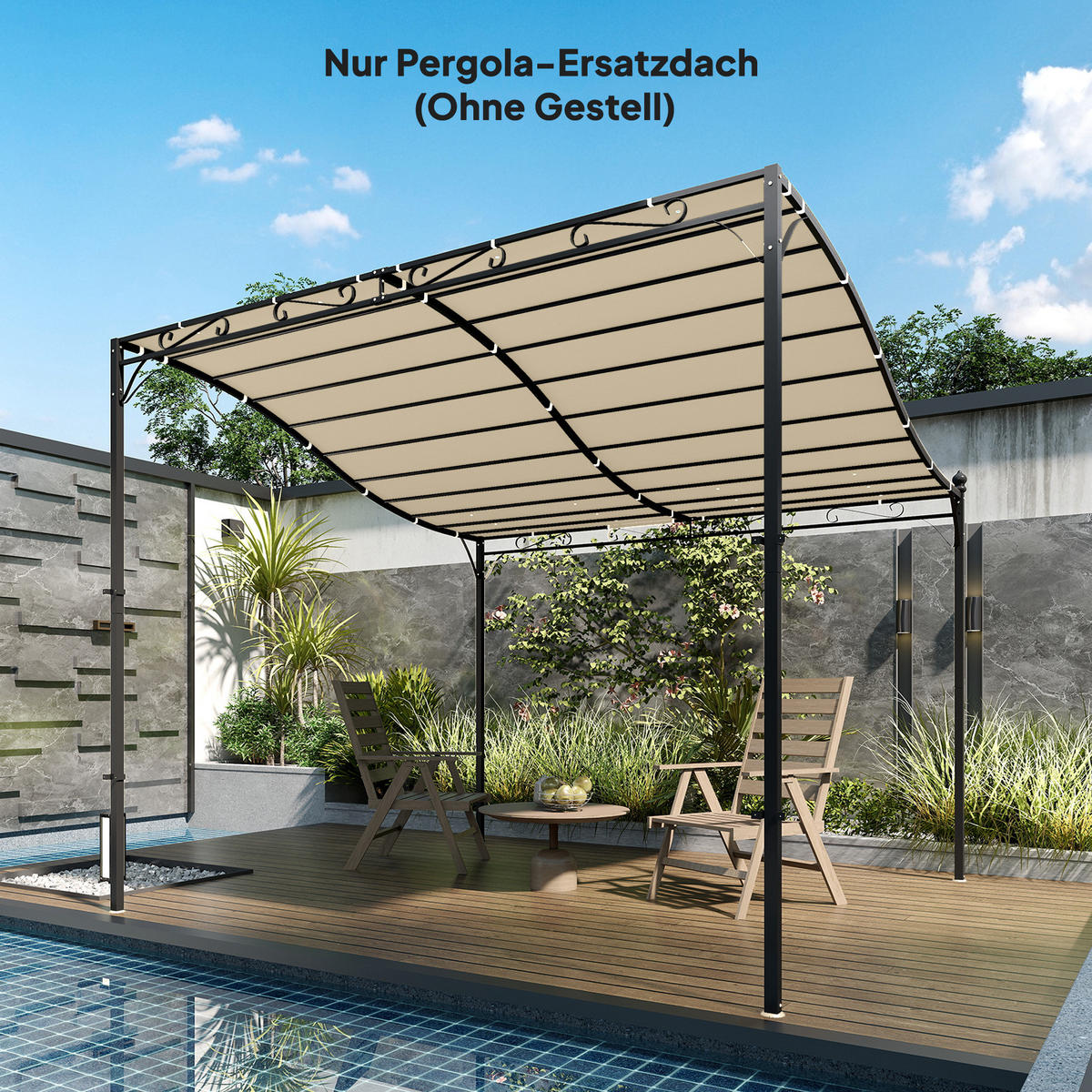 ERSATZDACH für Pergola Sonnensegel für Terrassenüberdachung Ersatz-Dachplane für 3 x 3 m Pavillon 298x293 cm Cremeweiß - Creme, Textil (298/1/293cm)