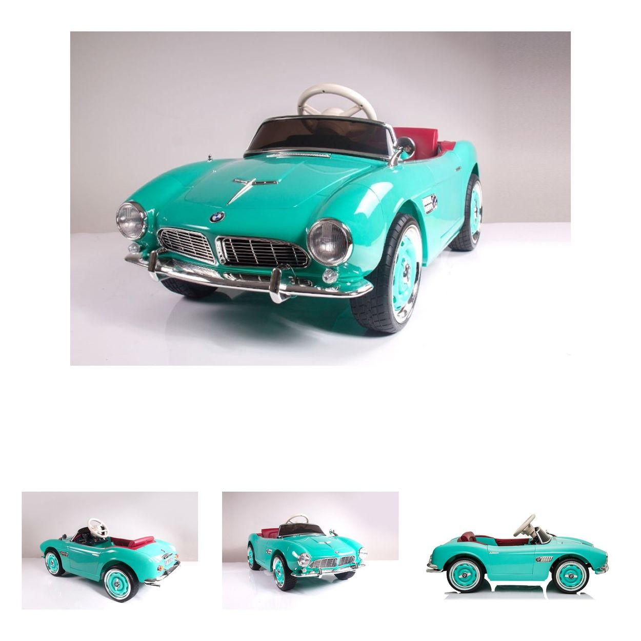 KINDER ELEKTROAUTO BMW 507 Oldtimer grün Trolley-Funktion, Fernbedienung, lizenziert, Kunstledersitz, EVA-Räder - Grün, Kunststoff (115/55/50cm) - Es-Toys