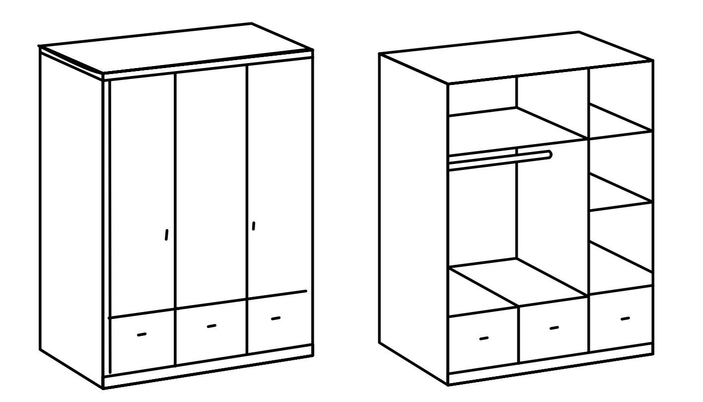 KLEIDERSCHRANK Filou in Weiß mit Landhaus- Applikationen - Drehtürenschrank 3 türig mit Schubkästen - Weiß, Holzwerkstoff (135/200/58cm)
