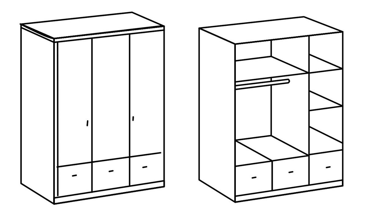 KLEIDERSCHRANK Filou in Weiß mit Landhaus- Applikationen - Drehtürenschrank 3 türig mit Schubkästen - Weiß, Holzwerkstoff (135/200/58cm)