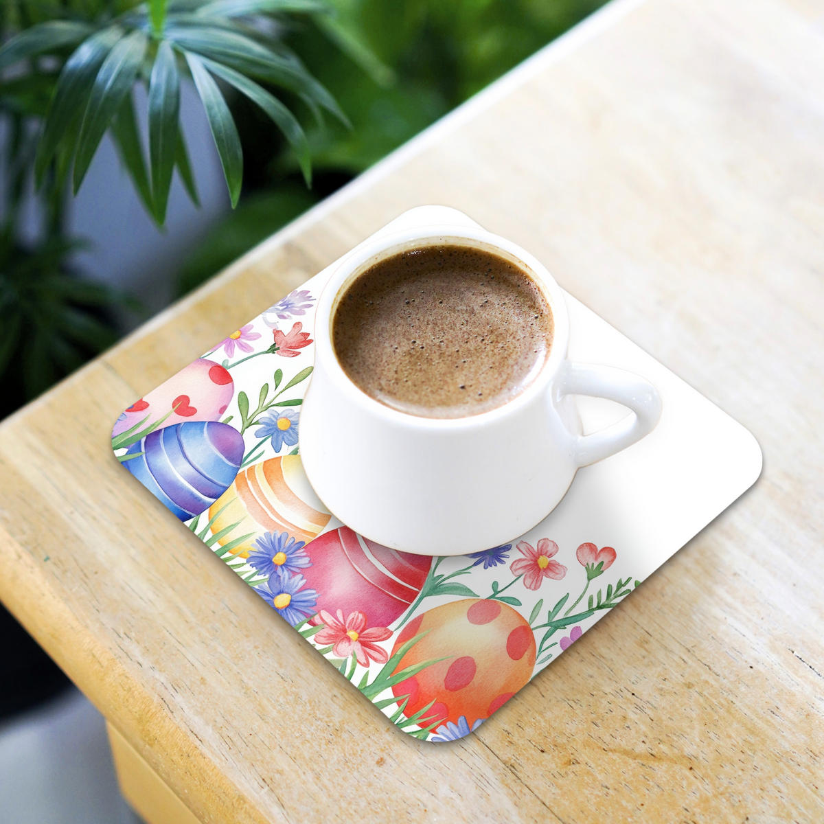 GLASUNTERSETZER 6er-Set Blumengarten - Bunt - Eier 10x10 cm - Weiß, Naturmaterialien (10/0.2cm) - MuchoWow