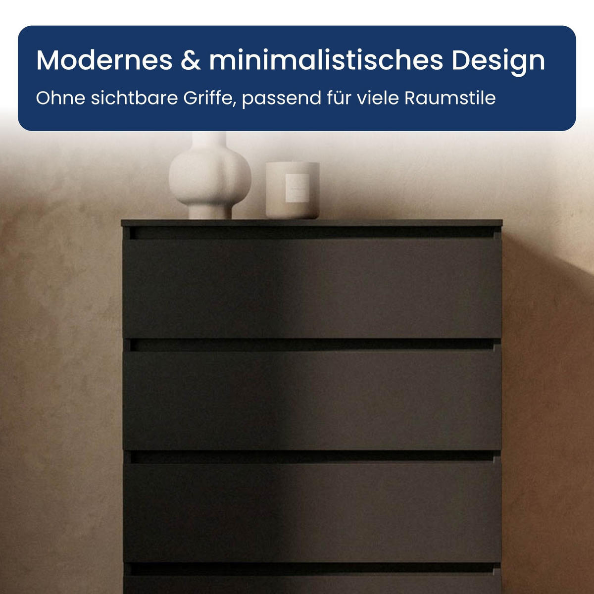 KOMMODE mit vier Schubladen in Schwarz - Schwarz, Holzwerkstoff (70/100/40cm) - Home Collective