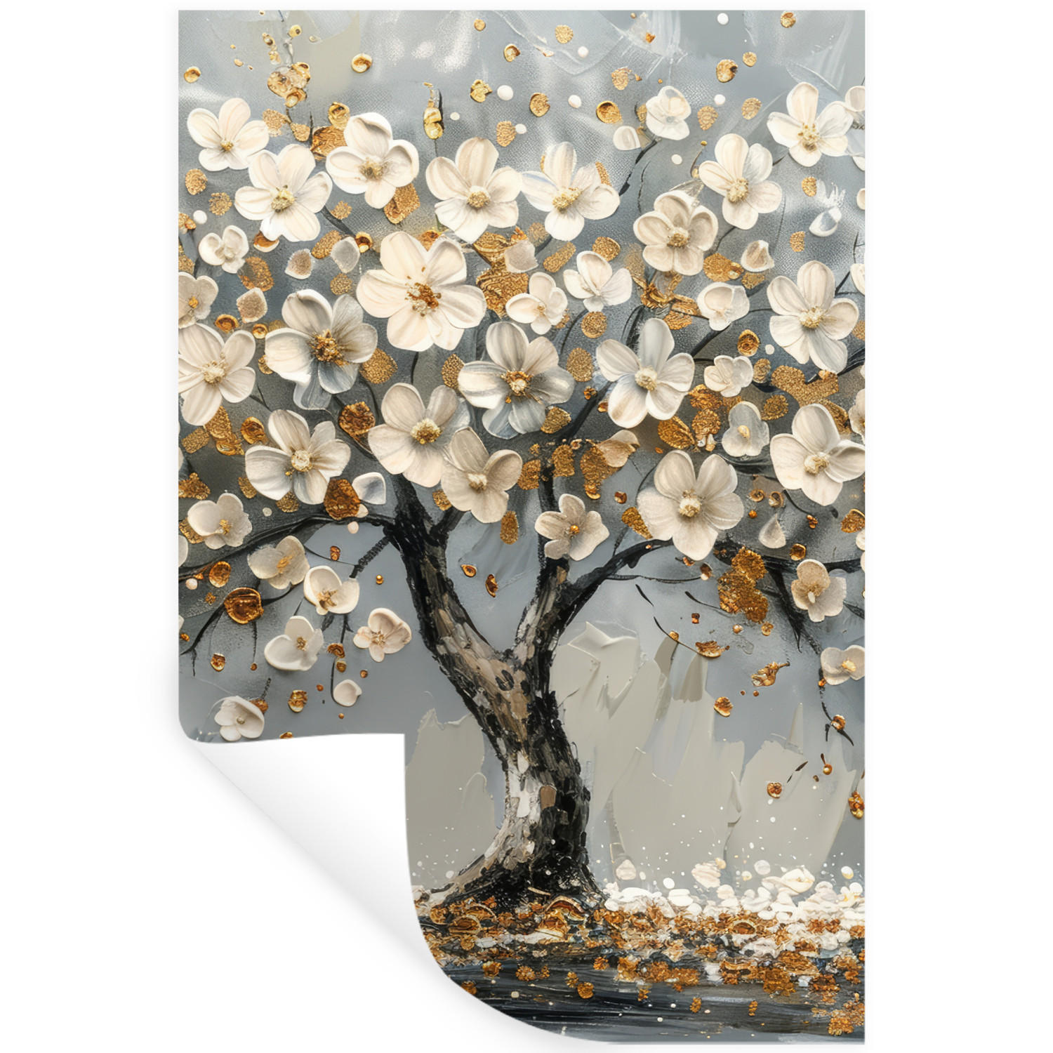 WANDTATTOO Baum - Blumen - Weiß - Natur - Kunst 40x60 cm - Weiß, Kunststoff (40/60/0.1cm) - MuchoWow