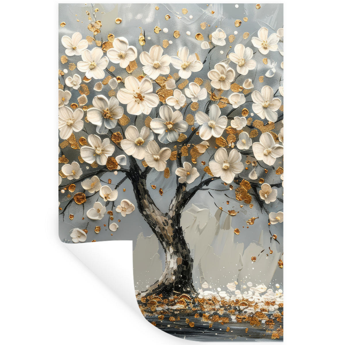 WANDTATTOO Baum - Blumen - Weiß - Natur - Kunst 40x60 cm - Weiß, Kunststoff (40/60/0.1cm) - MuchoWow