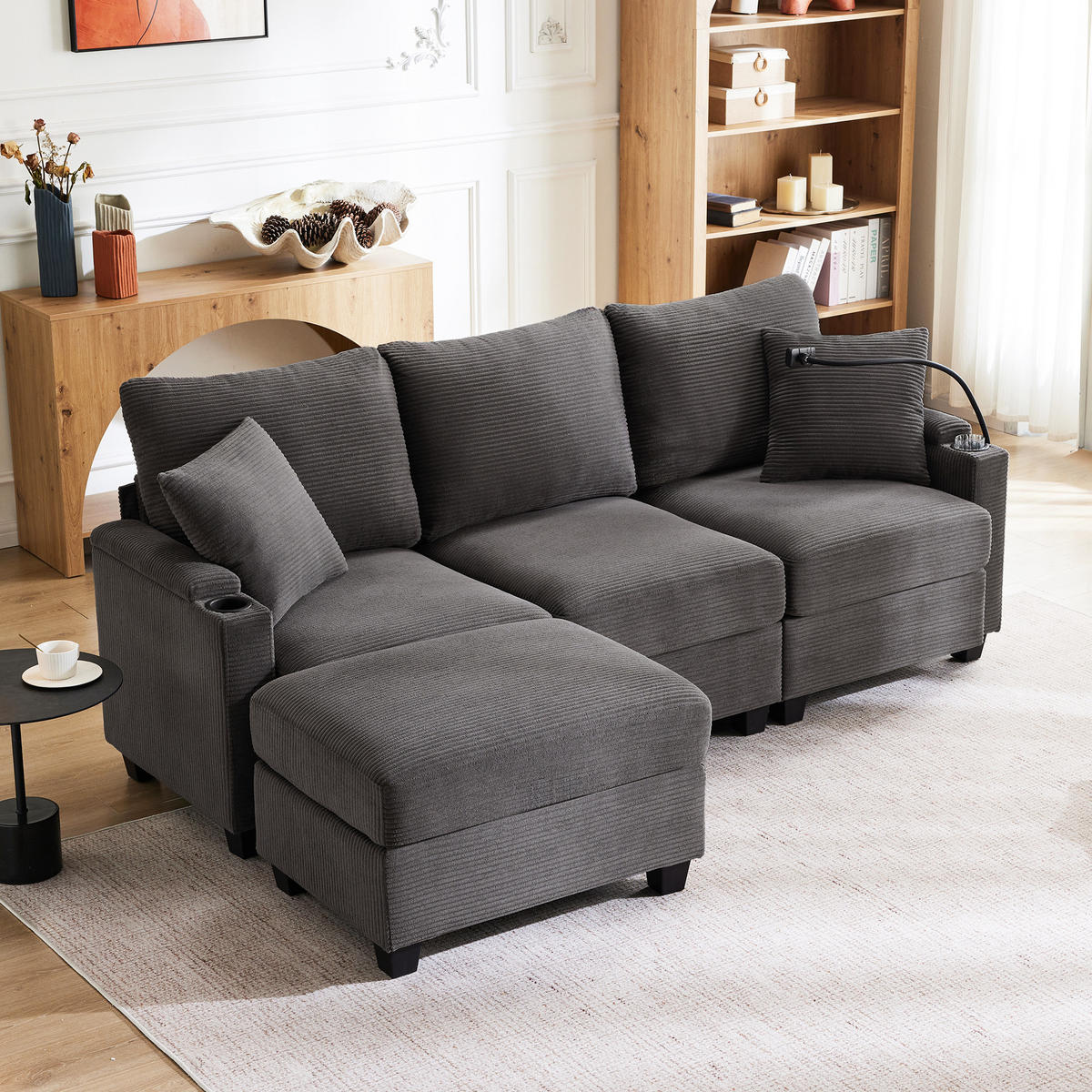 SOFA Modernes 3-Sitzer mit Stoffbezug, Grau – Komfortabel, stilvoll, langlebig, 220 x 90 x 85 cm - Grau, Holzwerkstoff/Textil (213.5/139cm) - Urban Meuble