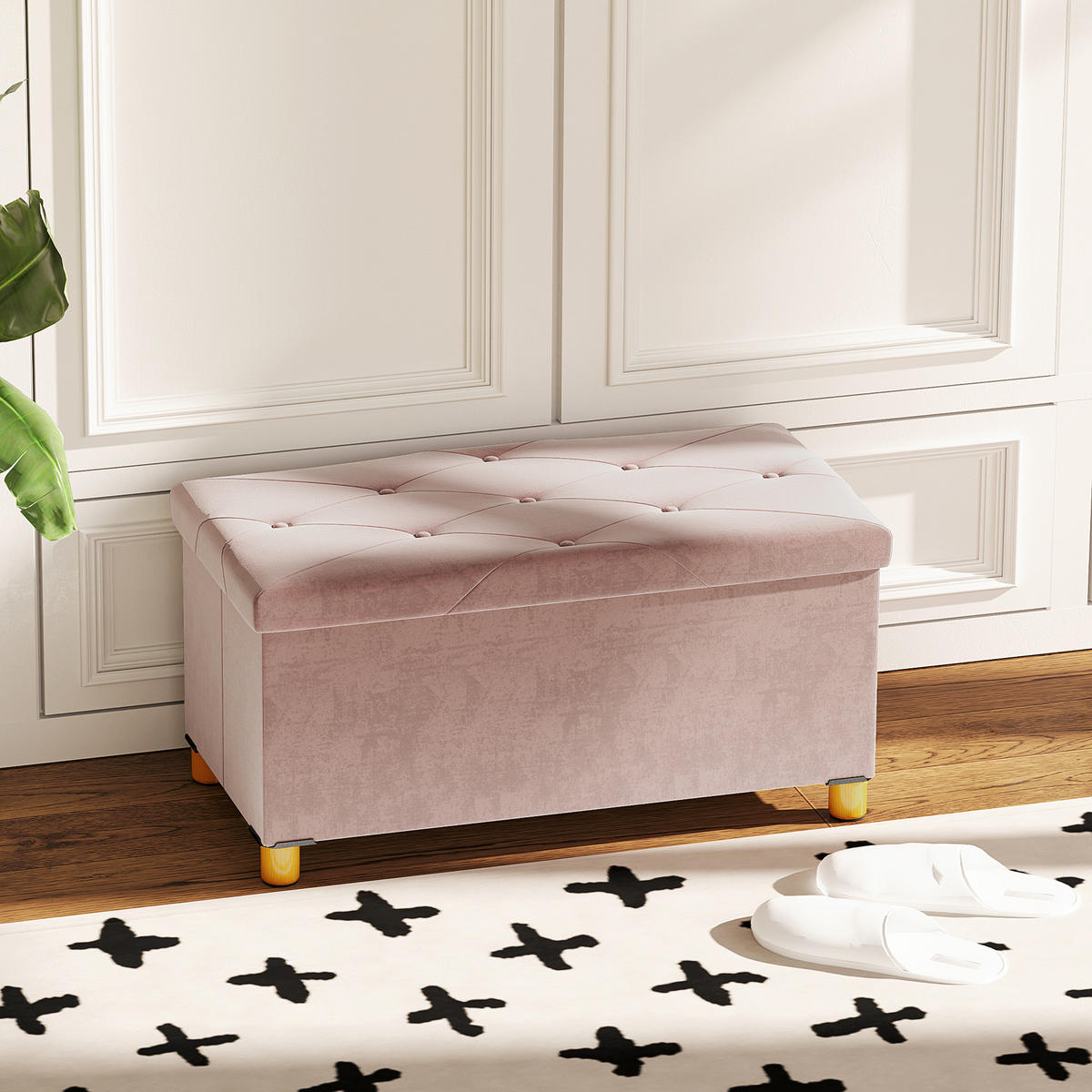 TRUHENBANK DE-16389 klappbar mit Stauraum und Knopfheftung Rosa - Pink, Textil (76/38/38cm) - ComfortXL