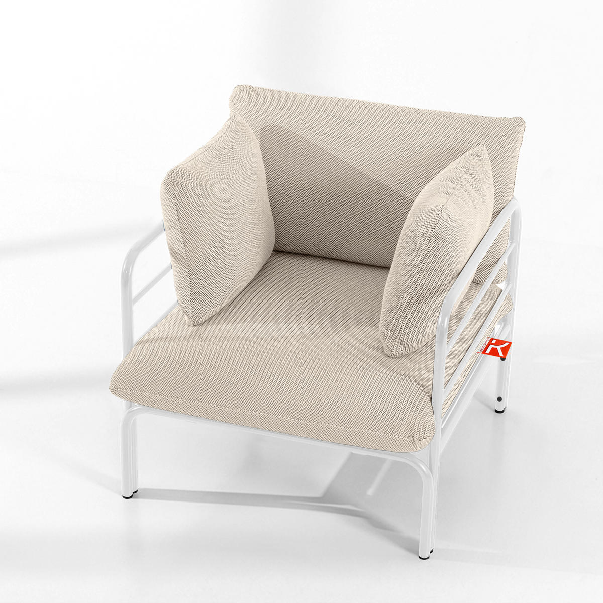 GARTENMÖBELSET RAMBE 4-tlg. 1x Tisch 2x Sessel 1x Sofa 2-Sitzer, mit Kissen, LOFT-STIL, Weiß - Beige/Weiß, Glas/Textil - KONSIMO®
