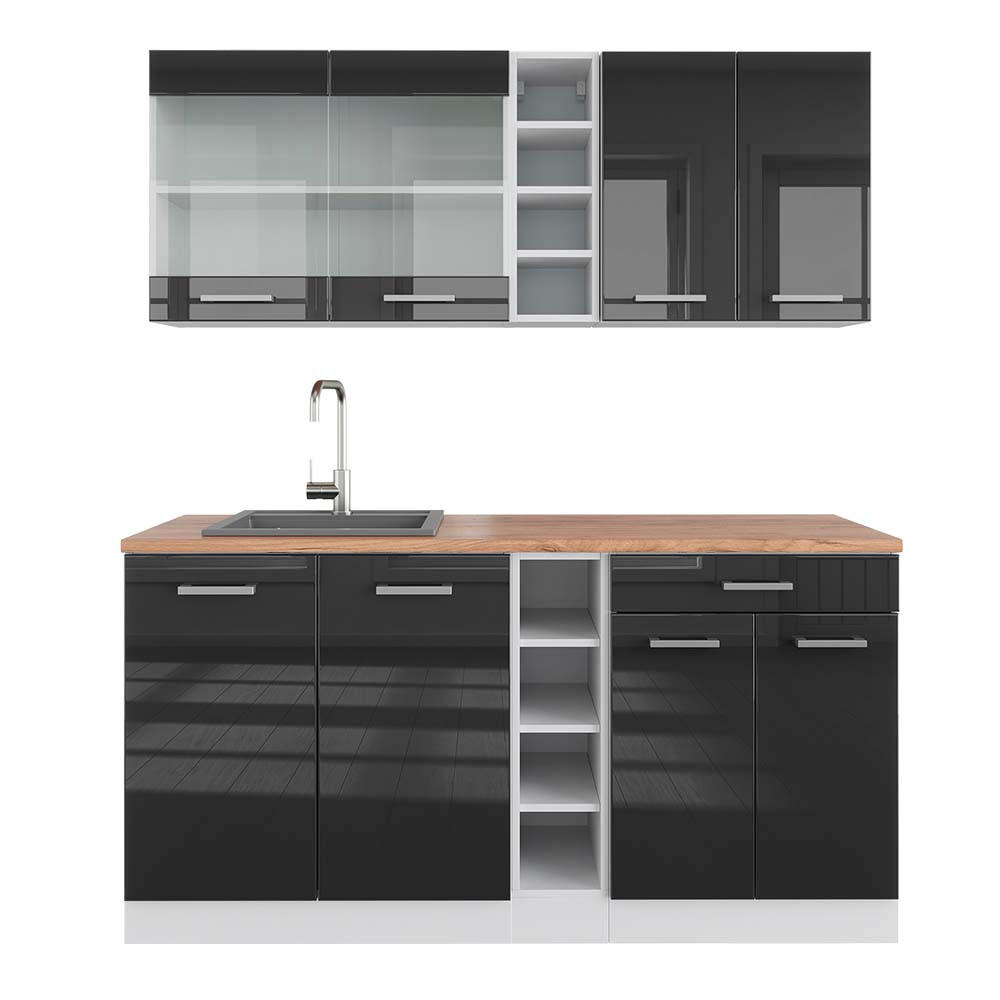 SINGLEKÜCHE R-Line Anthrazit Hochglanz/Weiß 160 cm, AP Eiche - Anthrazit/Weiß, Holzwerkstoff (160/81.6/60cm) - Vicco