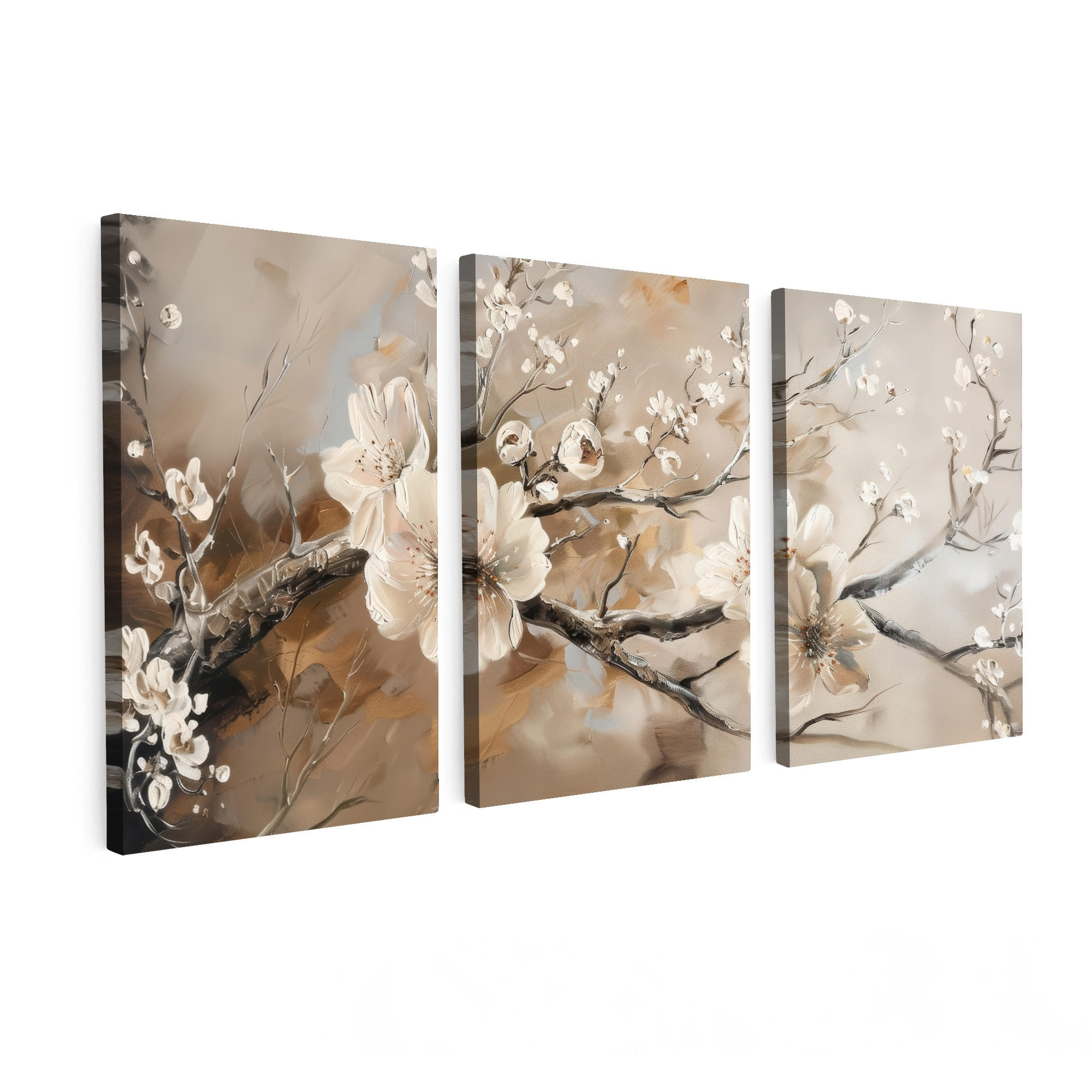 MuchoWow OBRAZ NA PLÁTNĚ 3dílná sada Květina - Béžová - Abstraktní - Květiny 120x60 cm