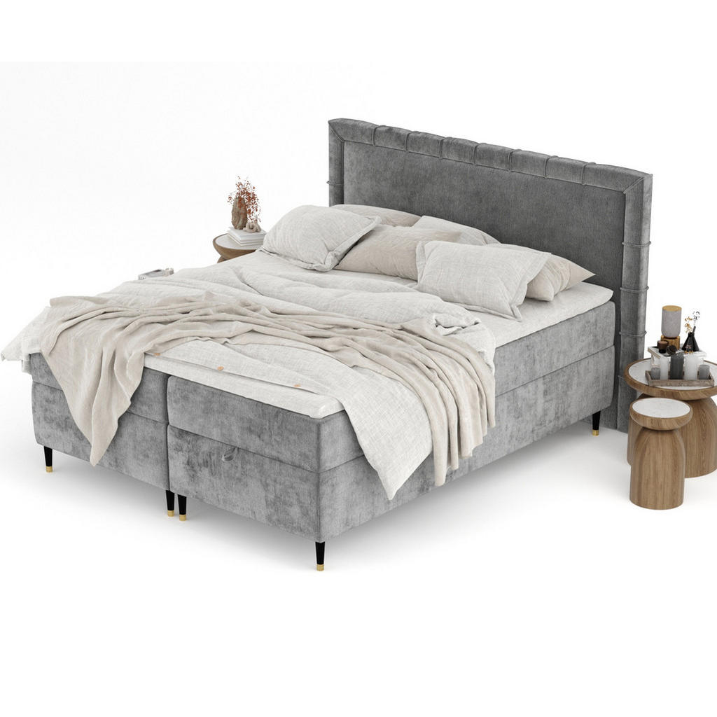 Thumbnail - Maison de Reve Boxbett, Dunkelgrau, Textil, Buche, Kiefer, H3, Höhe ca. 19 cm, 140x200 cm, Oeko-Tex® Standard 100, FSC 1...