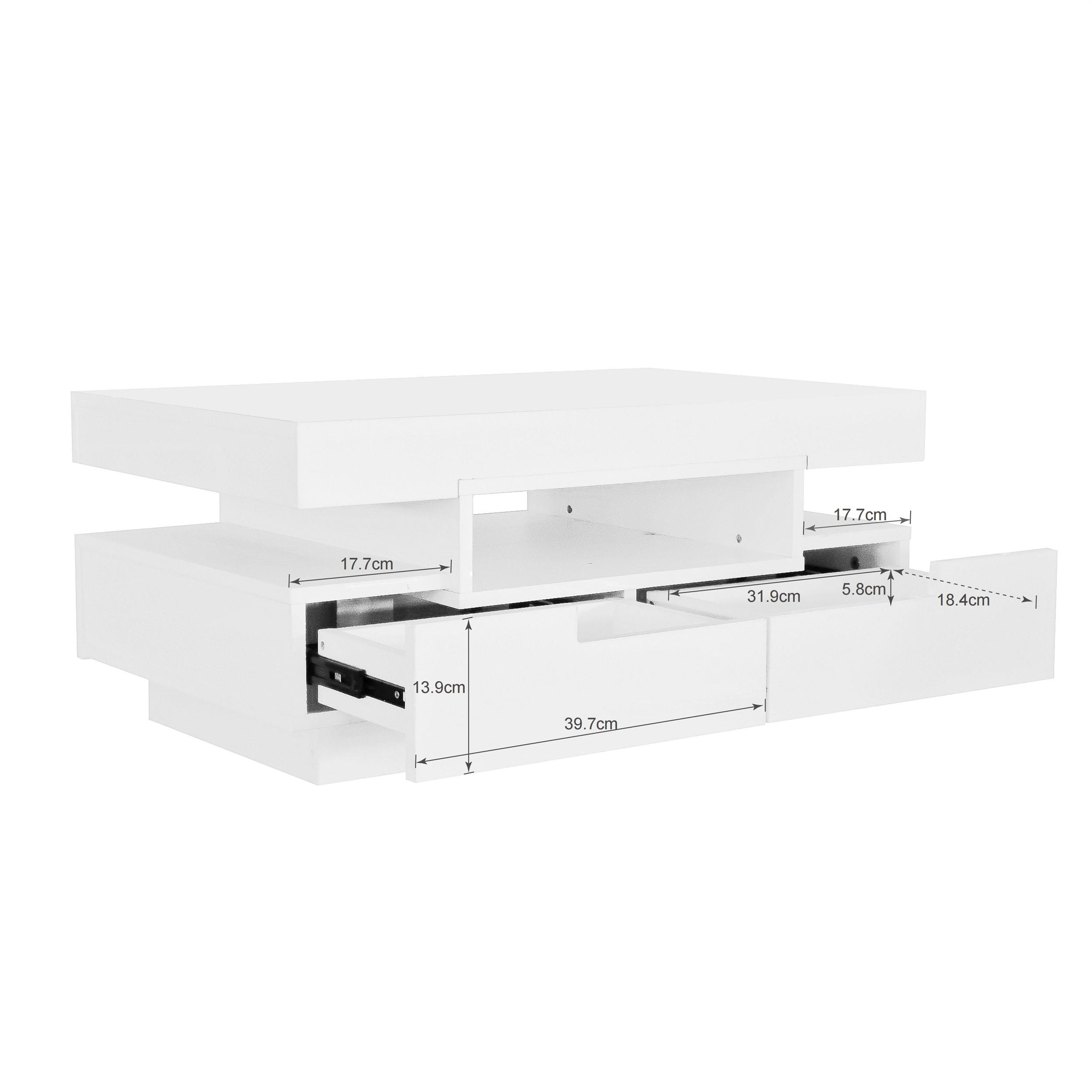 COUCHTISCH in Weiß mit LED-Beleuchtung und 4 Schubladen für Wohnzimmer, B80/T50/H36 cm - Weiß, Holzwerkstoff (50/80/36cm) - STILVORA