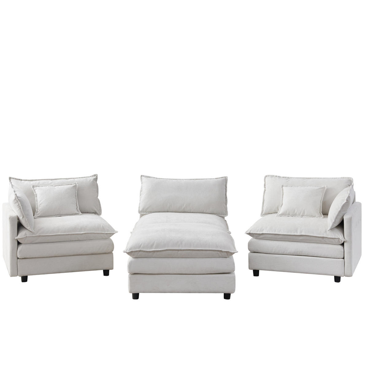 ECKSOFA 267/154/85 cm Beige aus Chenille mit Hocker modulares 3-Sitzer-Sofa - Beige, Textil (154/267cm) - OKWISH