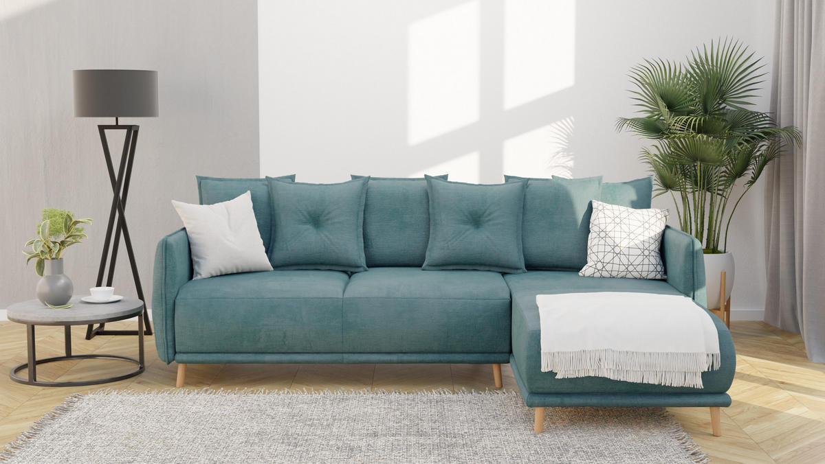 ECKSOFA Chroma Türkis Luxusmicrofaser - Türkis/Braun, Holz/Textil (238/170cm) - S-Style Möbel