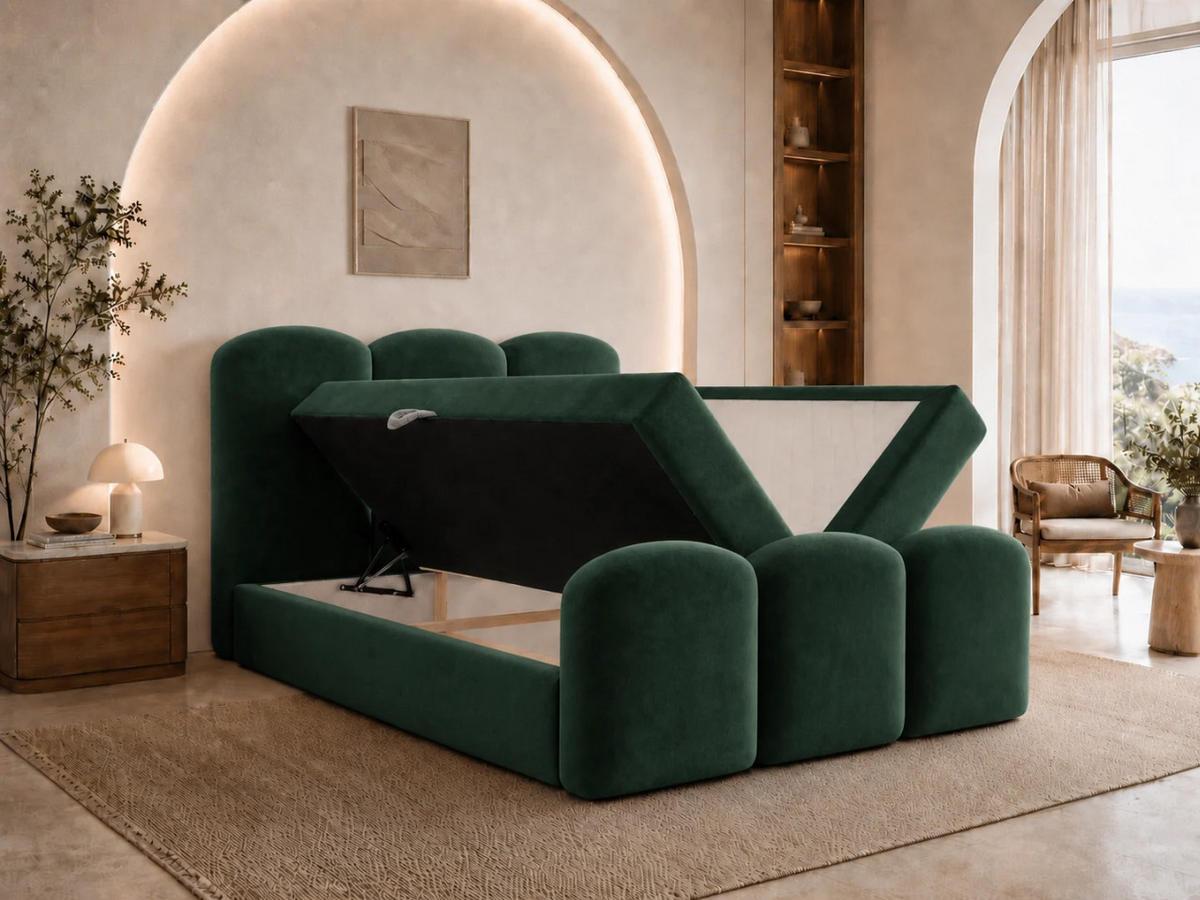 BOXBETT ROYAL 160x200 cm in Grün, Bettkasten, Topper, Velvet-Stoff - Grün, Holz/Textil (160/200cm) - EMLAR Home