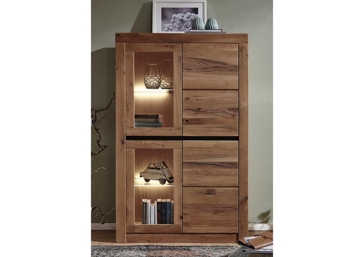 VITRINE Wild-/Zerreiche 95x42x150 Tabacco brown geölt MONTREUX #302 - Braun, Holz (95/150/42cm) - Massivmoebel24