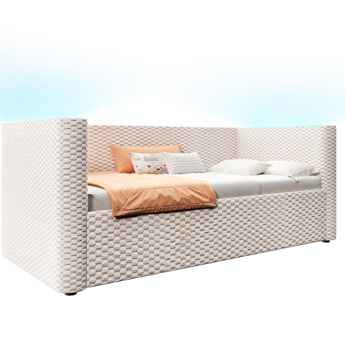 POLSTERBETT 90/200 cm mit LED-Beleuchtung, hydraulischem Stauraum und Lattenrost aus Samt, Beige - Beige, Textil (90/200cm) - Redom