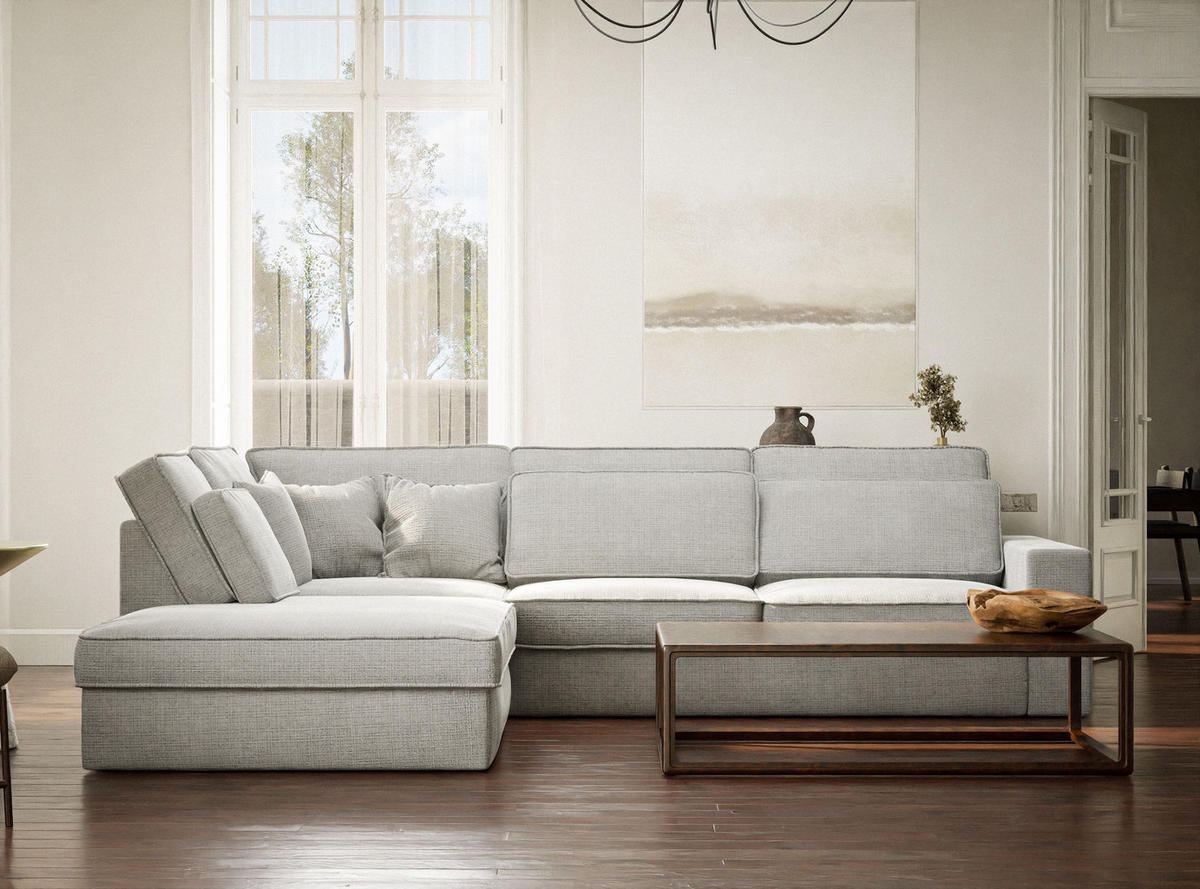 ECKSOFA Kirou Grau Chenille-Stoff - Links Seite - Schwarz/Grau, Holz/Holzwerkstoff (225/311cm) - Maison de Reve