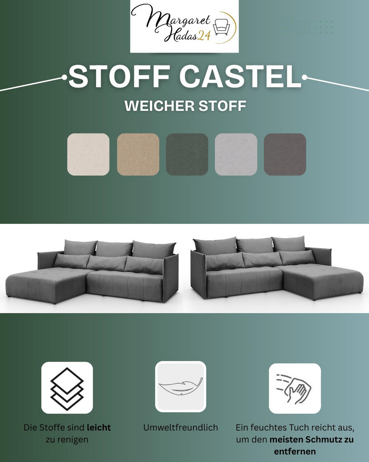 ECKSOFA L Form Hanna 246 x 188 cm mit Schlaffunktion und Bettkasten, 4 Sitzer, Bettzeugablage, Sofa, Eckcouch, dunkelgrau, links - Dunkelgrau, Kunststoff (246/188cm) - Margaret Hadas24