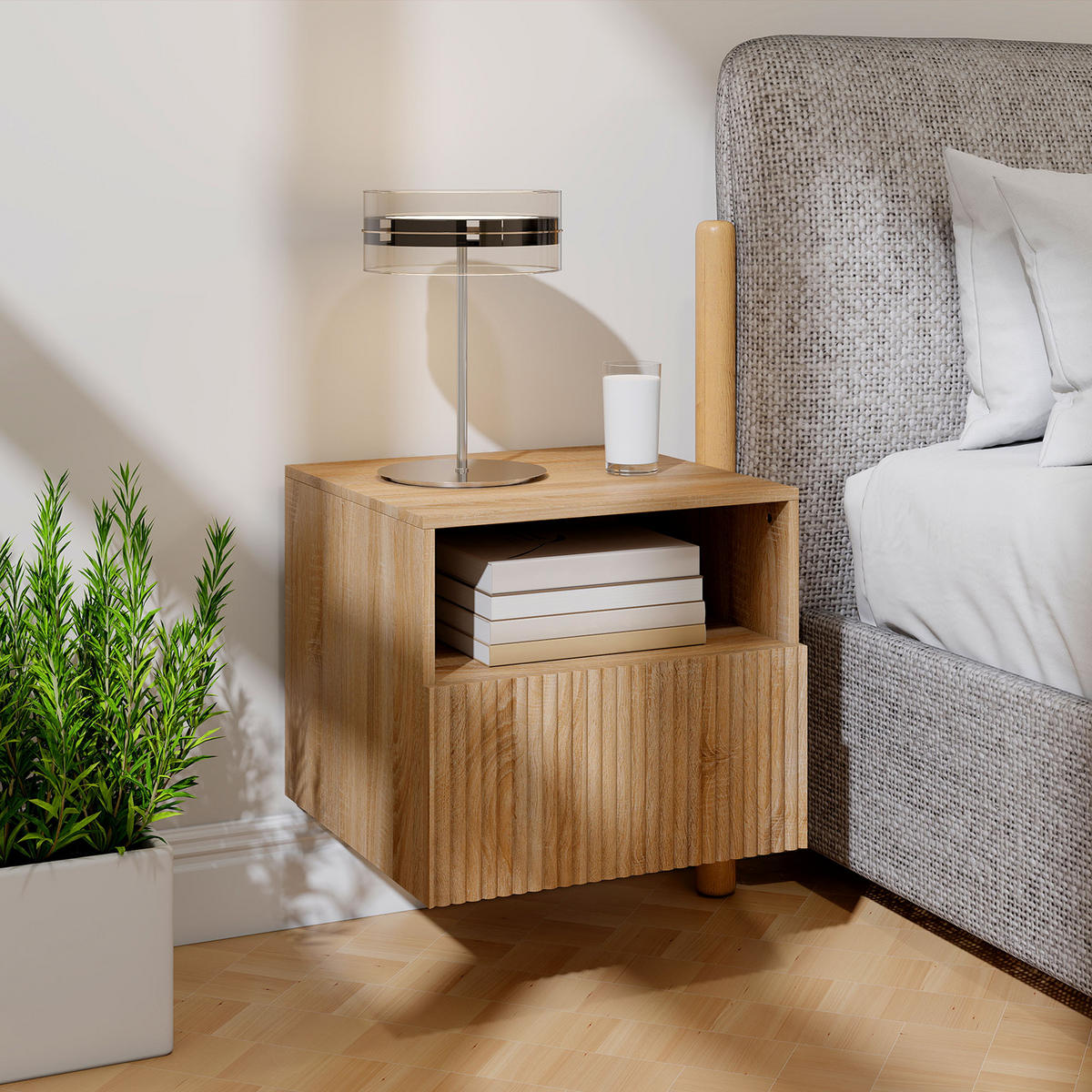 NACHTTISCH Hängend Beistelltisch mit Schublade Offenes Fach Holzoptik - Naturfarben, Holzwerkstoff (39.5/35/40cm) - HOMCOM