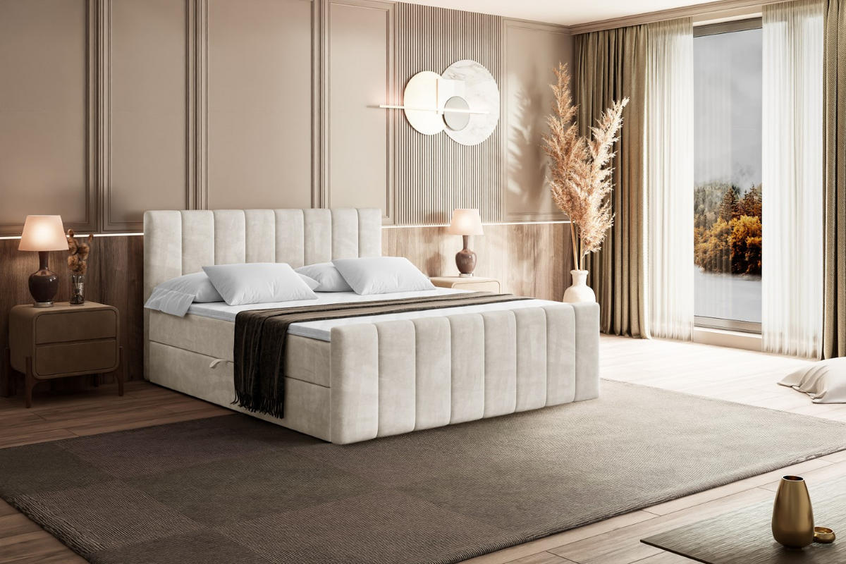 AMERICKÁ postel OTTA-Z – 200 x 200 cm – H4 – ecru - ecru, kompozitní dřevo (200/200cm) - ALTDECOR