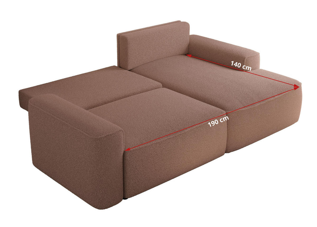 ECKSOFA BELLUNO L Rosa Boucle - Links - Schwarz/Rosa, Textil (144/233cm) - MKS