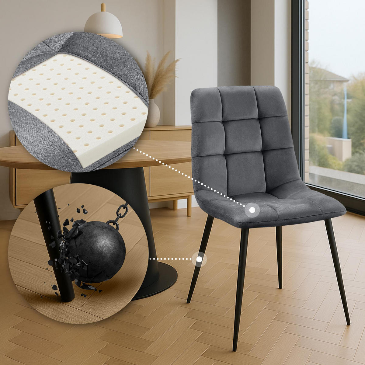 STUHL Samt Dunkelgrau - Dunkelgrau, Textil/Metall (45/84/55cm) - CLP