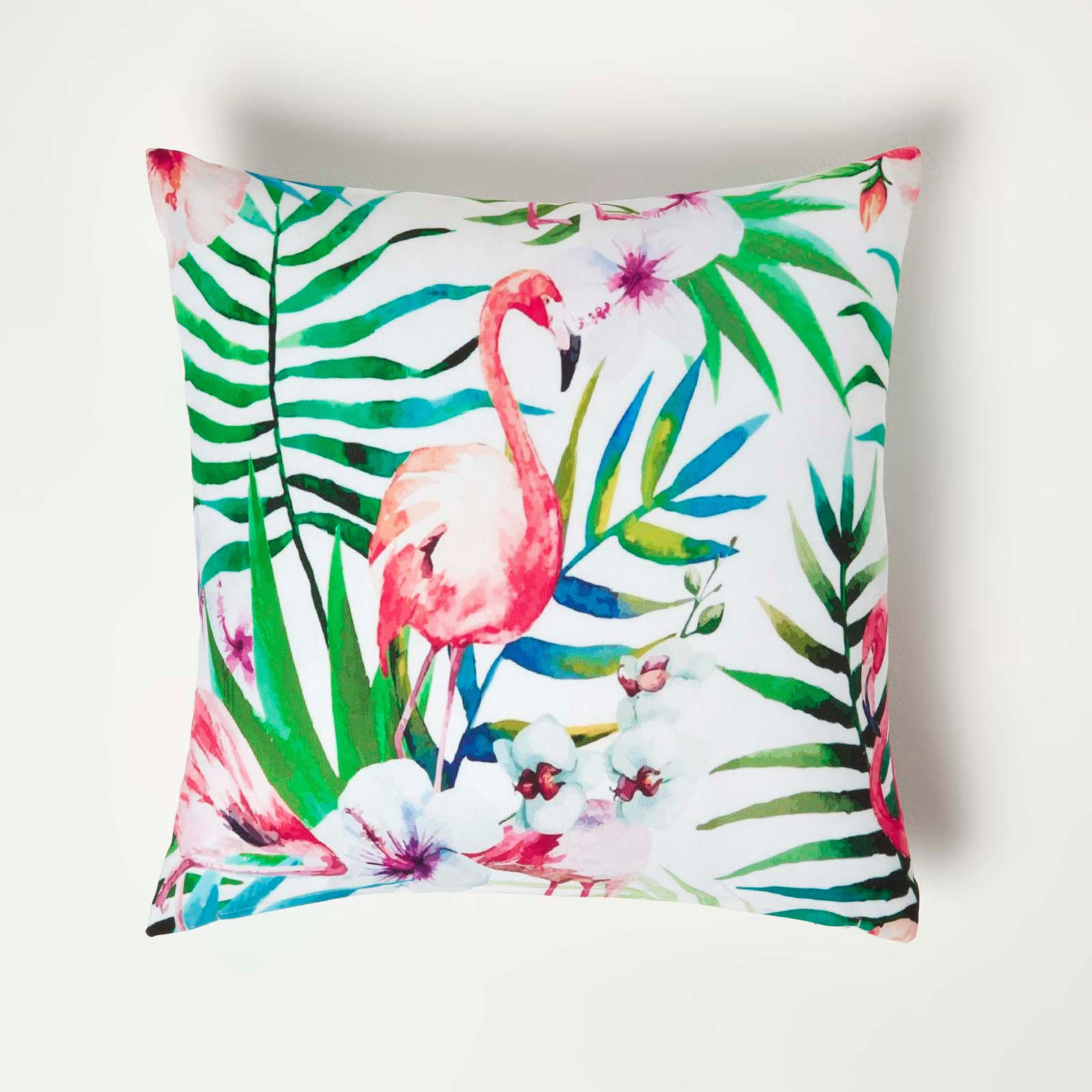 OUTDOOR-KISSEN 2er-Set 45/45 cm – Flamingo & Blumen - Multicolor, Textil (45/45cm) - Homescapes
