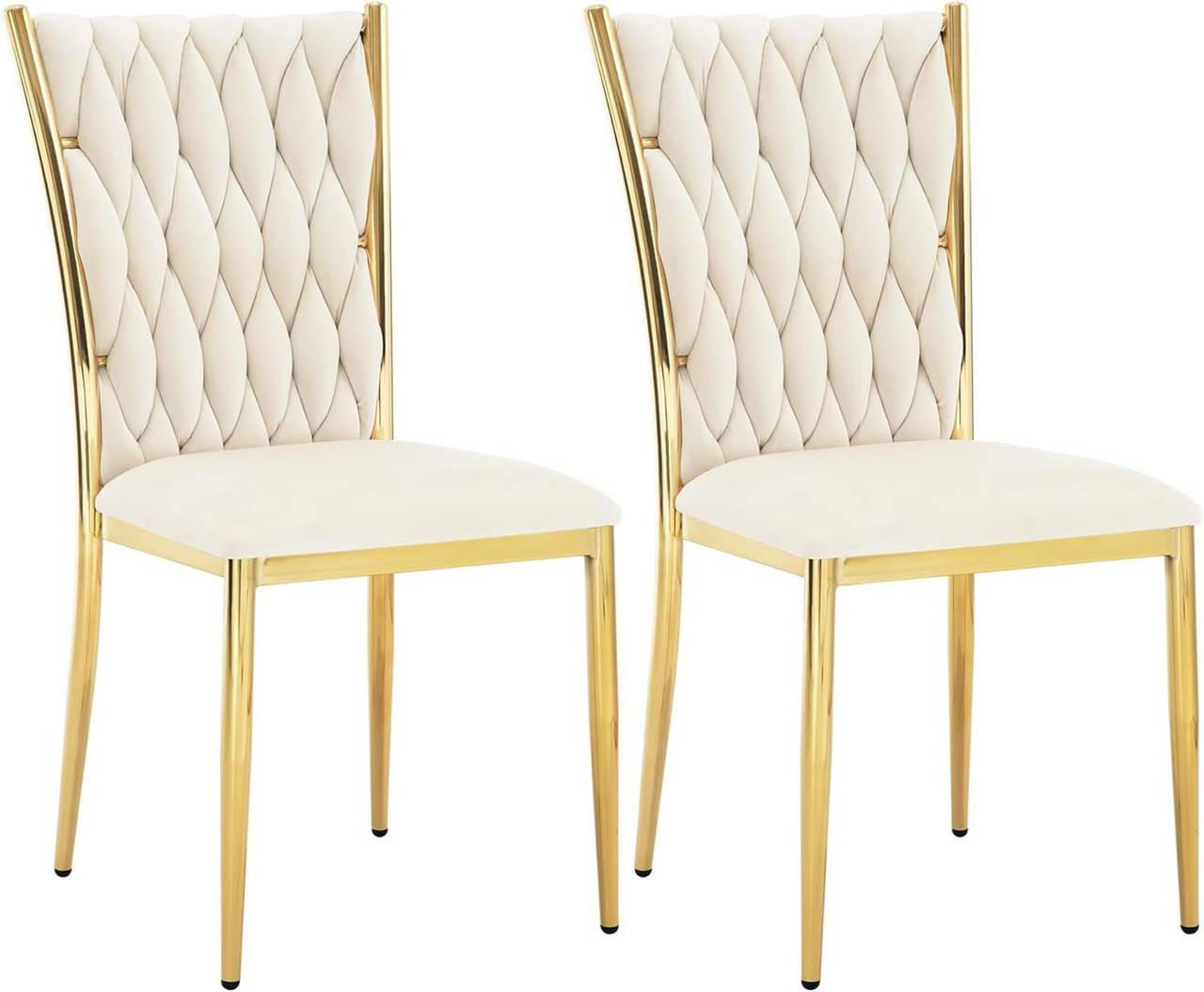 ESSZIMMERSTUHL 2er Set hohe Rückenlehne, Samt, Creme - Creme/Schwarz, Kunststoff/Textil (46/94.5/48cm) - Woltu