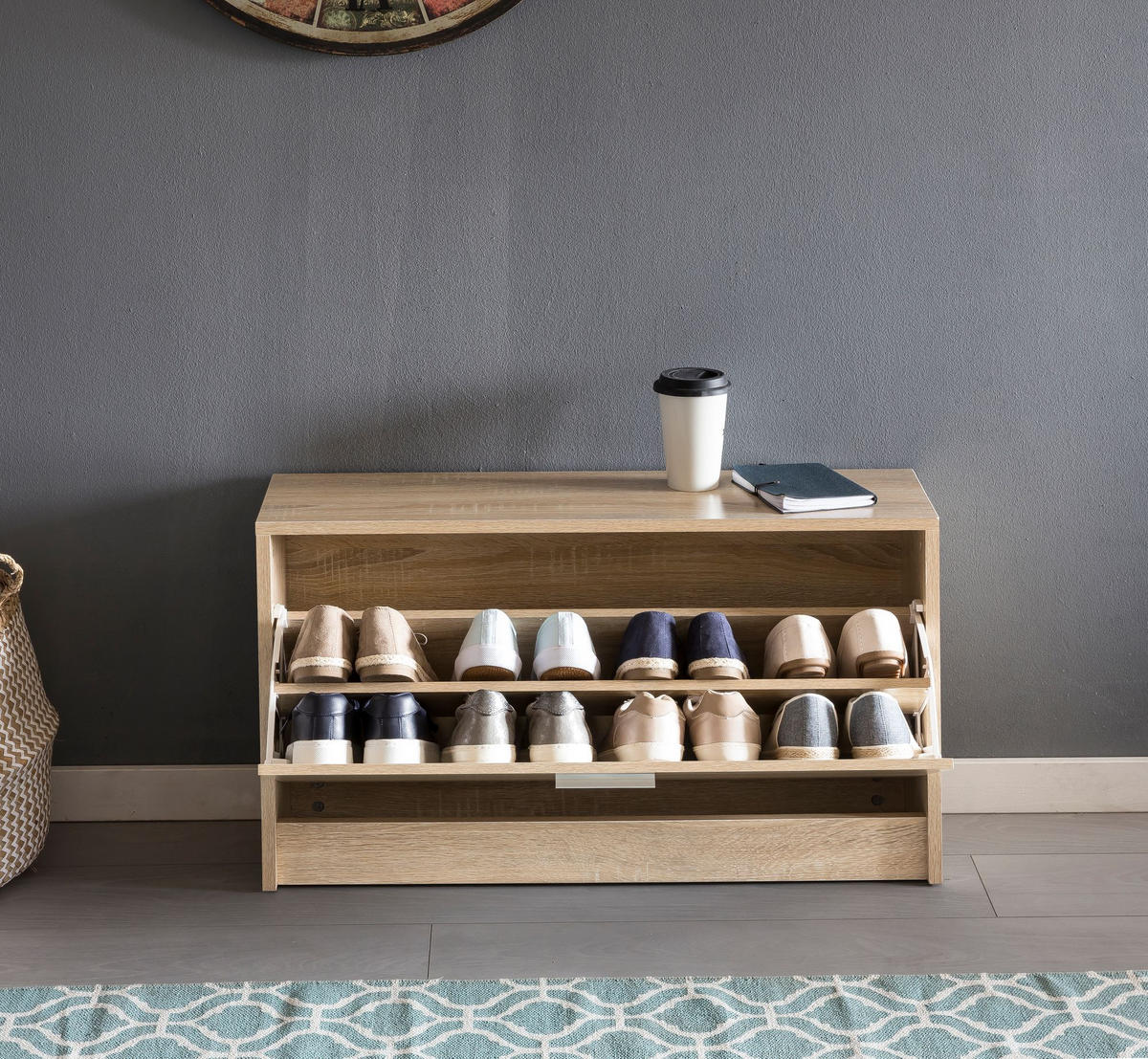 SCHUHKIPPER aus Holz in Beige mit Ablage und 1 Fach, 80x24x47 cm - Beige/Braun, Holz (80/47/24cm) - KADIMA DESIGN