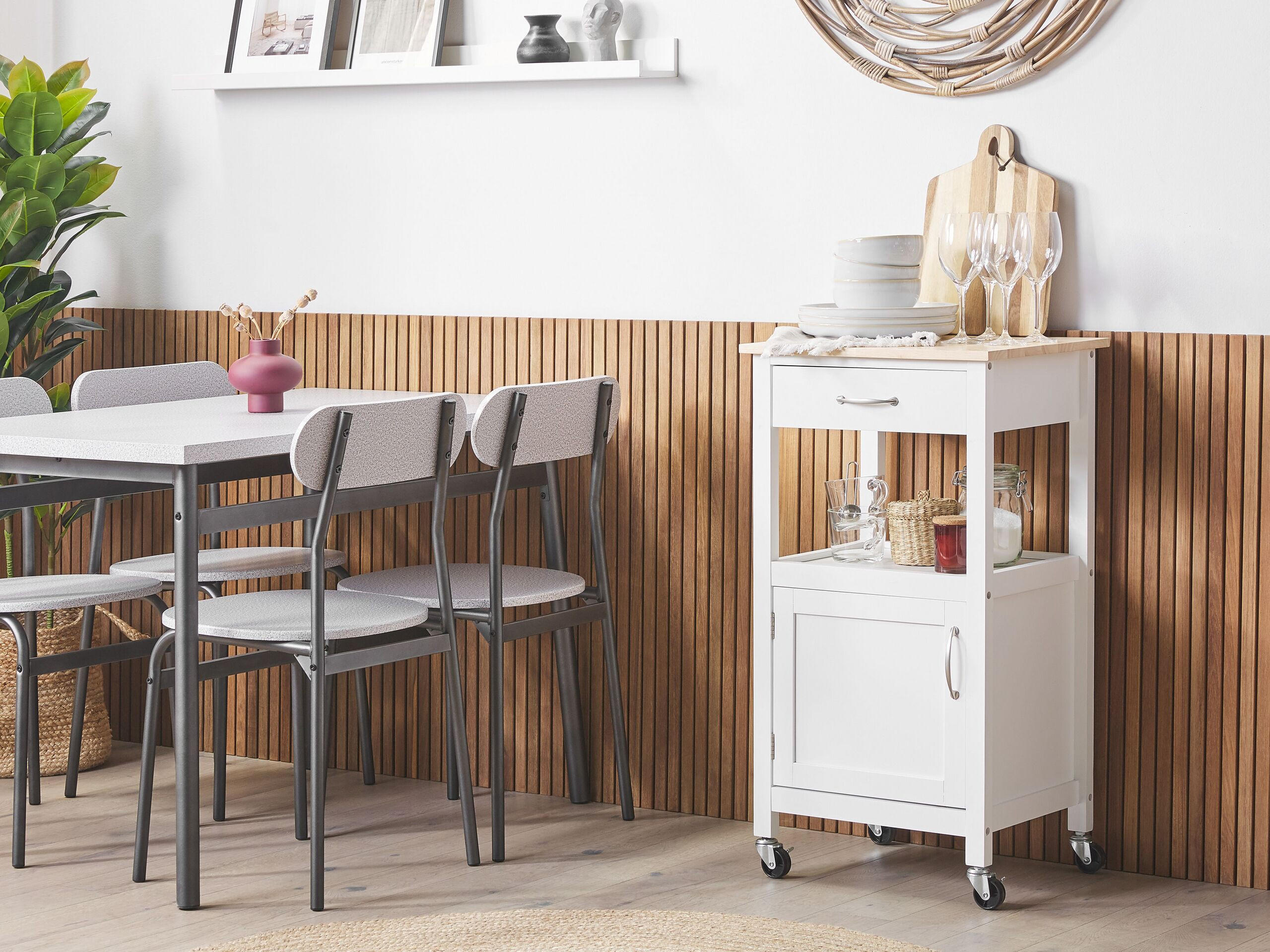 SERVIERWAGEN weiß/heller Holzfarbton mit Schublade Siena - Hellbraun/Weiß, Holzwerkstoff (48/89/39cm) - Beliani