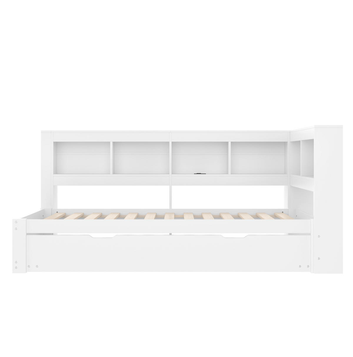 MULTIFUNKTIONSBETT 90/200 cm mit ausziehbarem Rollbett und 2 USB-Anschlüssen Weiß - Weiß, Holz (90/200cm) - OKWISH