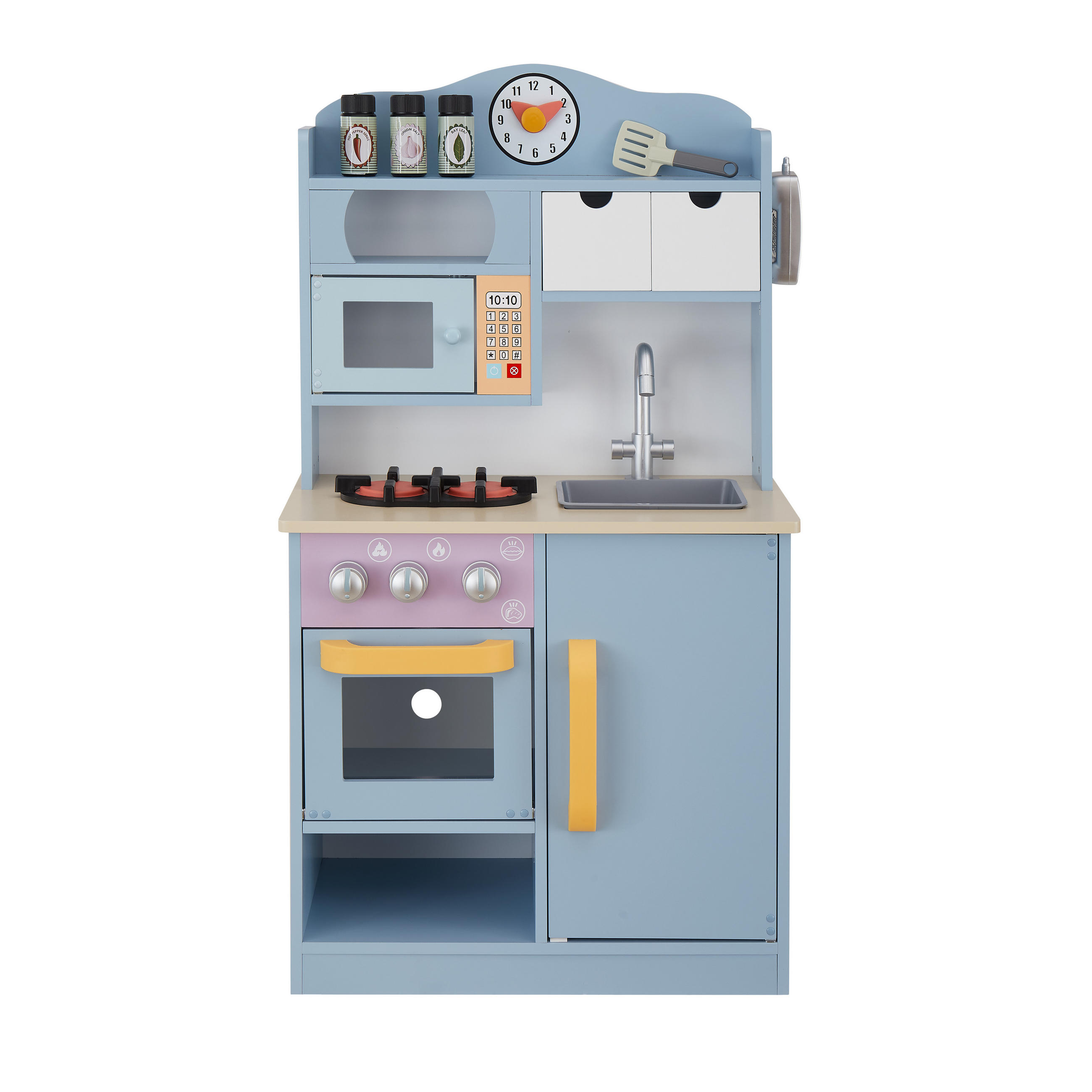 HOLZ-SPIELKÜCHE Florence mit Herd, Spüle & Zubehör, Blau, 90 cm - Blau, Holz (30/55/90cm) - Teamson Kids