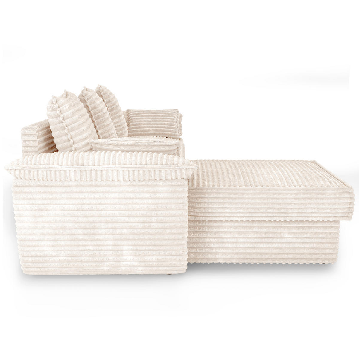 ECKSOFA LINKS Gerippter Samt XXL Creme 257cm - Creme, Textil (168/257cm) - Sia Home