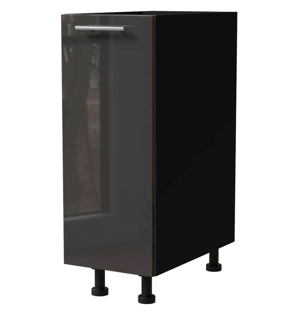 KÜCHENUNTERSCHRANK Essen D1D/20 Graphit Hochglanz / Schwarz Matt 20 / 50 / 82cm - Schwarz/Graphitfarben, Holz/Holzwerkstoff (20/82/50cm) - Feldmann-Wohnen