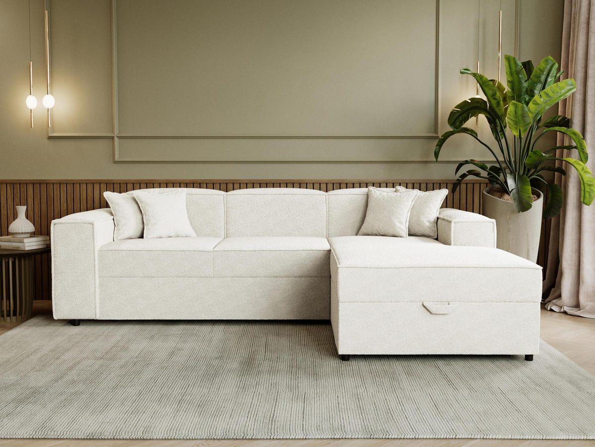 ECKSOFA Santos L, Seite: Rechts - Creme/Schwarz, Holzwerkstoff/Kunststoff (253/166cm) - MIRJAN24