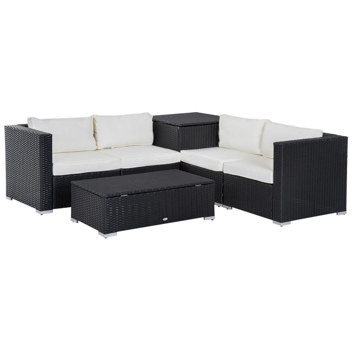 GARTENMÖBEL-SET 6 tlg. Sitzgruppe, Schwarz - Schwarz, Kunststoff